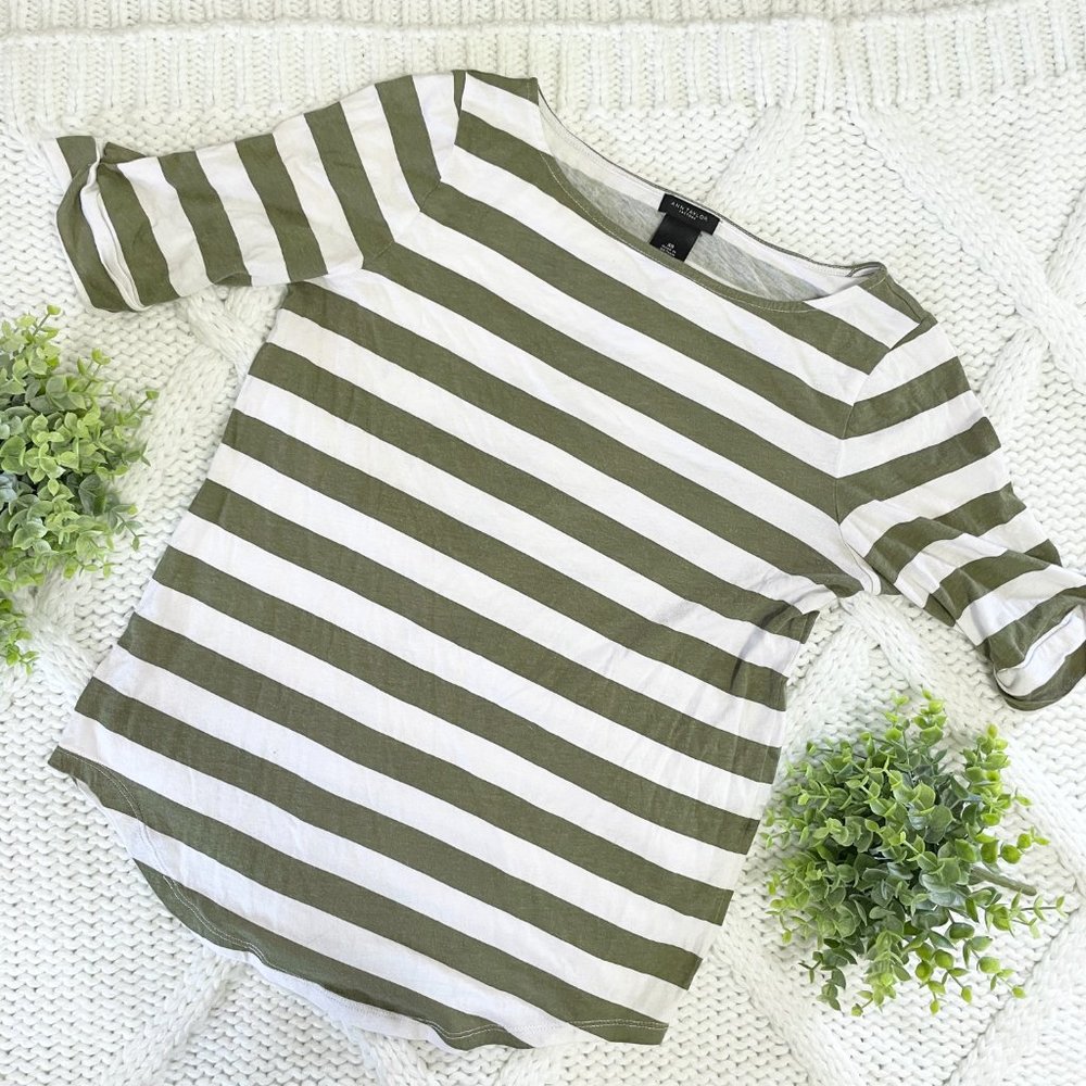 Ann Taylor Factory Striped Boatneck Tee (Olive)